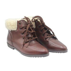 Premier Brown Leather Fold Over Fur Shearling Combat Boot Size 8 Made in Brazil